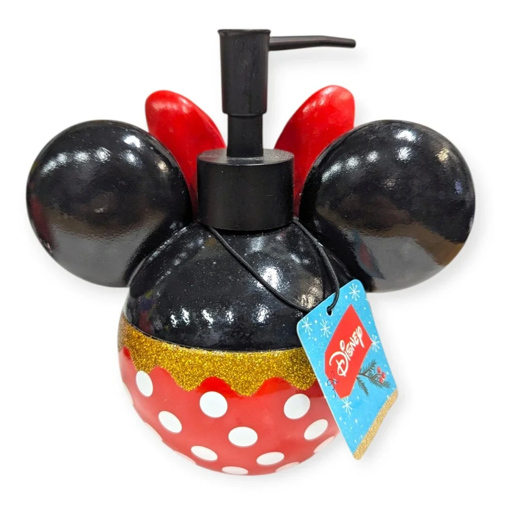 Disney Mickey Minnie Mouse Christmas Soap Dispenser Toothbrush Holder‎ Set NEW